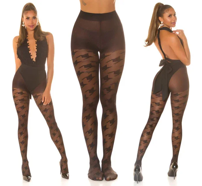 Dámske pančuchy s potlačou kohúta SH6016 čierne - In-Stylefashion