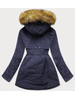 Tmavomodrá a ružová obojstranná dámska zimná bunda s kapucňou (w213) Tmavomodrá a ružová obojstranná dámska zimná bunda s kapucňou (w213)