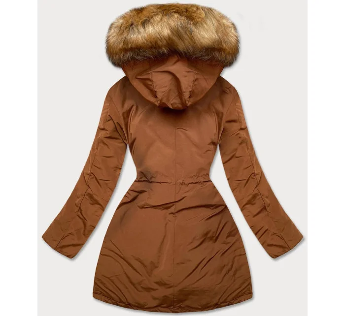 Karamelová čierna obojstranná dámska zimná bunda (m-210a5)