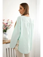 Košeľová blúzka s vyšívaným vzorom mint