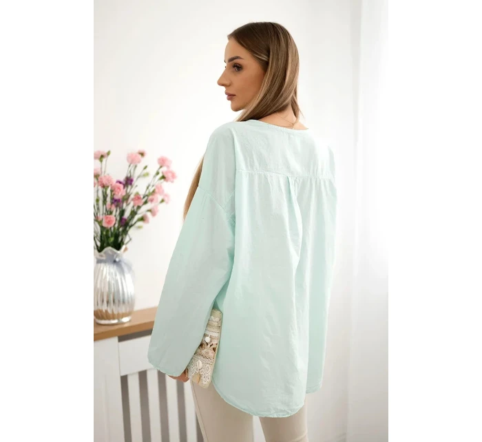 Košeľová blúzka s vyšívaným vzorom mint