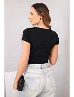 Dámska bambusová blúzka s krátkymi rukávmi a širokým výstrihom basic black