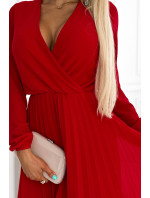 Numoco ISABELLE plisované šaty s dlhými rukávmi - červené
