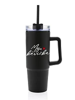 MOJE KÁVIČKA - černý cestovní termohrnek s průhledným víčkem 900 ml