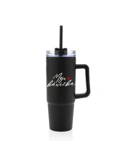 MOJE KÁVIČKA - černý cestovní termohrnek s průhledným víčkem 900 ml