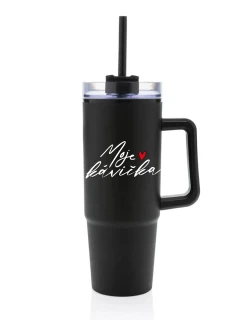 MOJE KÁVIČKA - černý cestovní termohrnek s průhledným víčkem 900 ml
