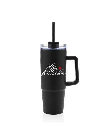 MOJE KÁVIČKA - černý cestovní termohrnek s průhledným víčkem 900 ml