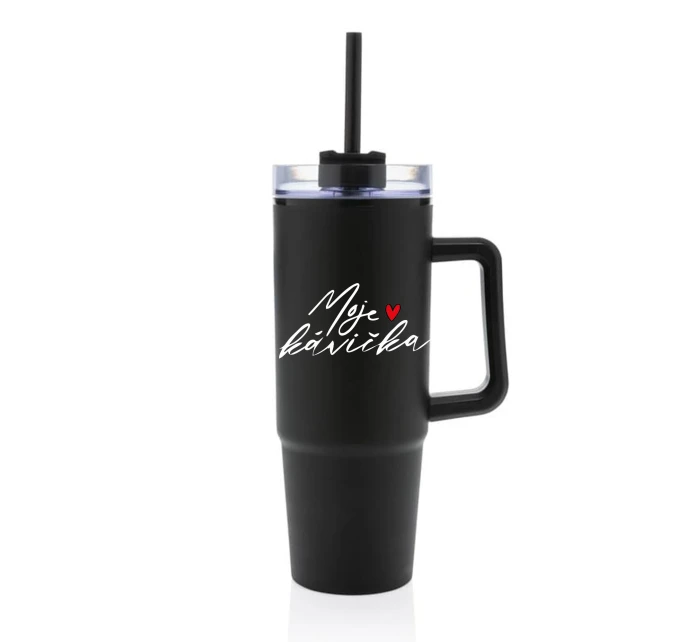 MOJE KÁVIČKA - černý cestovní termohrnek s průhledným víčkem 900 ml