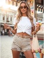 Dámske šortky POPGLAM beige FashionStreet SY0399 Dámske šortky POPGLAM beige FashionStreet SY0399