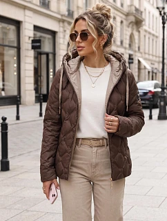 Dámská prošívaná přechodová bunda s kapucí, hnědá, FashionStreet TY5883