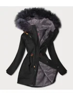 Čierno-šedá dámska nepremokavá bunda s kožušinovou podšívkou (m-933)