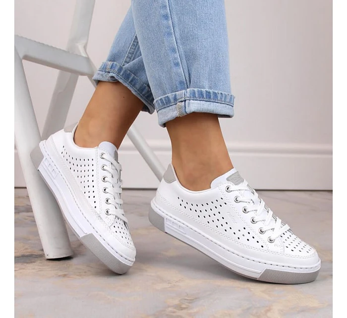 Rieker W RKR642 biele kožené ažurové topánky