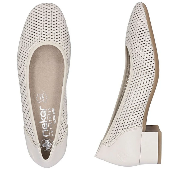 Dámske béžové kožené lodičky Rieker 43459-60