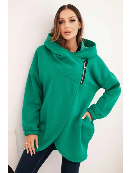 Dámská mikina s kapucí a asymetrickým zipem zelená