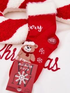 Vánoční dětské ponožky s kožíškem a medvídky a alpaka vlna Červené