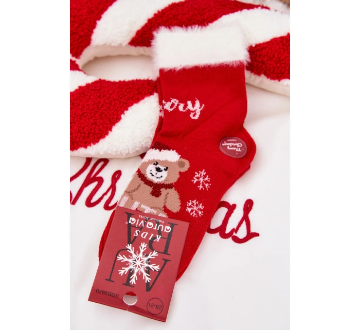 Vánoční dětské ponožky s kožíškem a a alpaka Červené model 21786770 - Aura.via