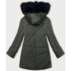 Dámska zimná bunda v khaki farbe s kožušinou (V715)