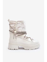 Dámské bílé zimní boty s ozdobným šněrováním model 21645231 - Boto
