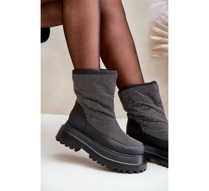 Zdobione Śniegowce Na Platformie I Płaskim Obcasie Czarne Avivina Zdobione Śniegowce Na Platformie I Płaskim Obcasie Czarne Avivina