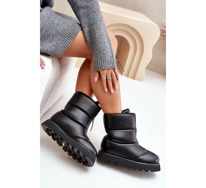 Śniegowce Na Platformie Z Zamkiem Eko Skórzane Czarne Resisia