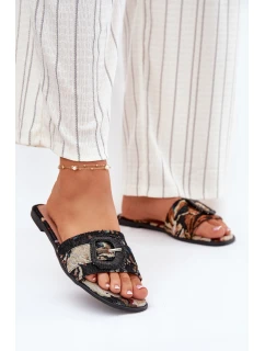 Płaskie Klapki Damskie Z Ozdobną Klamrą Czarne Clariola