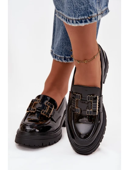 Dámské lakované mokasiny s ozdobou Černé Ysandra