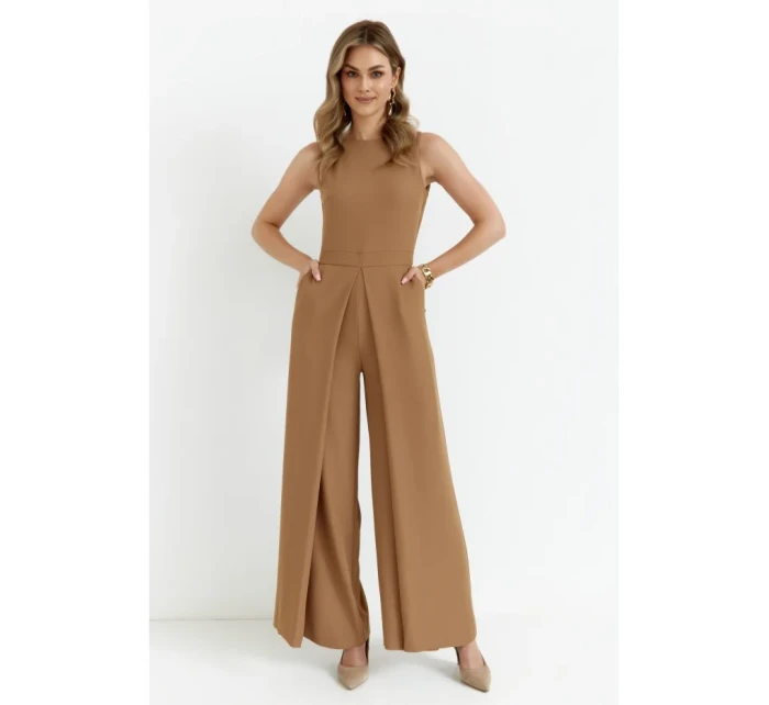 K184 Kombinéza so širokými nohavicami - béžová