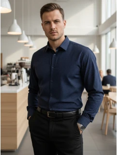 Pánska tmavomodrá vzorovaná košeľa slim fit FashionStreet DX2688