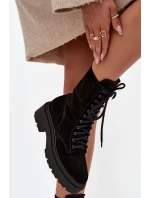 Botki Workery Damskie Z Naturalnego Zamsz Ocieplane Zazoo 4213 Czarne