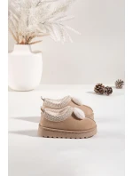 Dětské sněhule s výšivkou a mašlí Béžové Daven