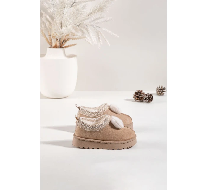 Dětské sněhule s výšivkou a mašlí Béžové Daven