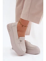 Kožené dámské polobotky na platformě s  Béžové model 22126231 - VINCEZA