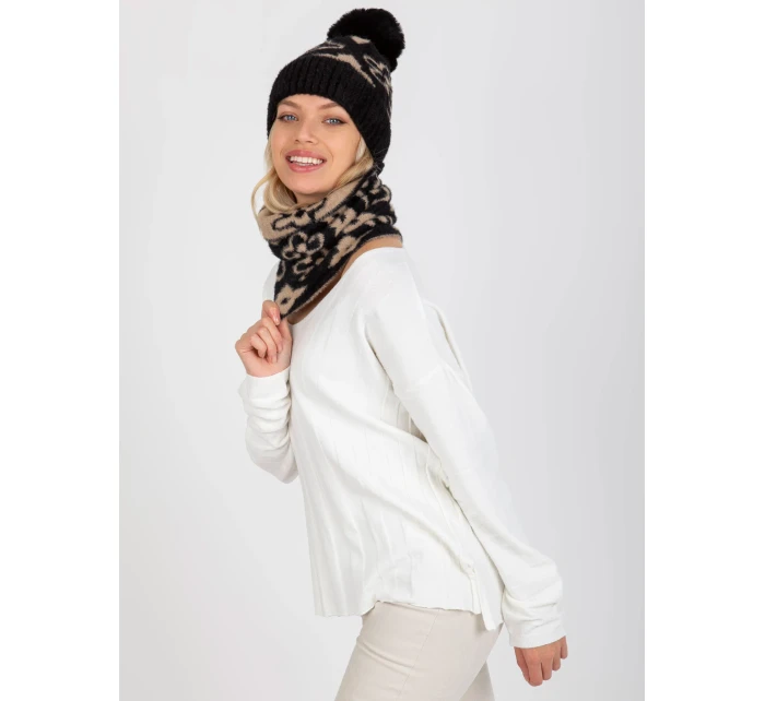 Tunelový šál AT KM CM 331 čierna a béžová Tunelový šál AT KM CM 331 čierna a béžová