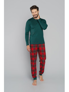 Pánske pyžamo Narwik, dlhý rukáv, dlhé nohavice - zelené/potlač