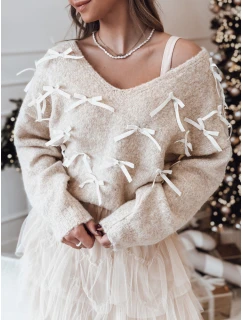 RIBBLOOM dámsky sveter s mašľami tmavobéžový FashionStreet MY2359