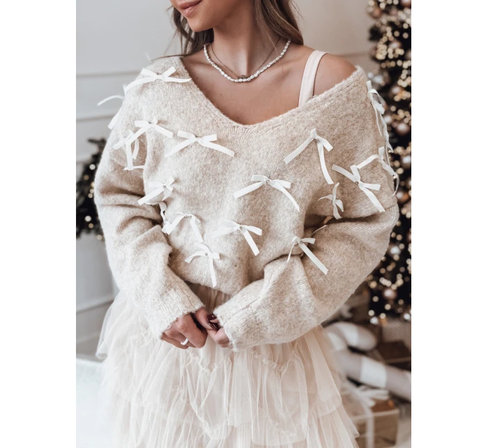 RIBBLOOM dámsky sveter s mašľami tmavobéžový FashionStreet MY2359