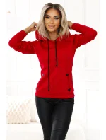 Červená teplá dámská mikina s kapucí a kapsami model 20616922 - numoco