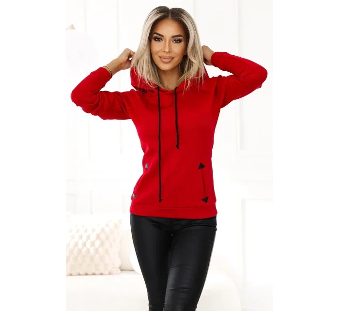 Červená teplá dámská mikina s kapucí a kapsami model 20616922 - numoco