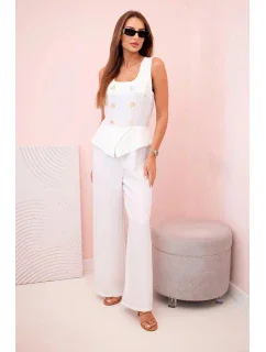 Dámsky overal bez rukávov so širokými nohavicami a ozdobnými gombíkmi ecru