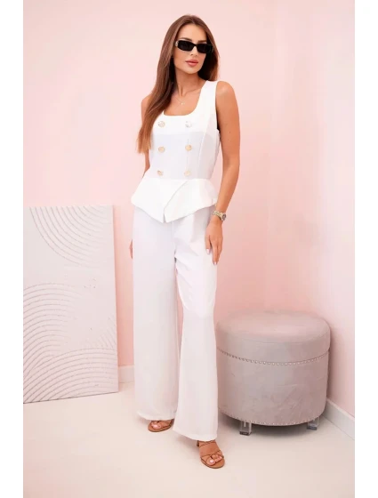 Dámsky overal bez rukávov so širokými nohavicami a ozdobnými gombíkmi ecru Dámsky overal bez rukávov so širokými nohavicami a ozdobnými gombíkmi ecru