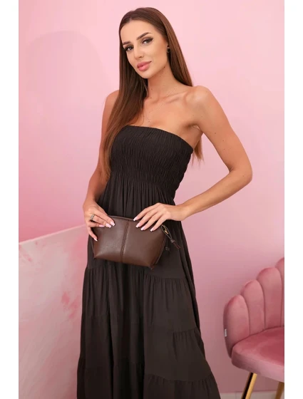 Dámske viskózové šaty s elastickým vrchným dielom hnedé