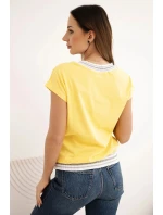 Dámska bavlnená blúzka s výstrihom do V a žltou potlačou NEW YORK