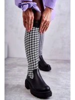 Damskie Kozaki Skarpetkowe W Pepitkę Czarno-Białe Avira Damskie Kozaki Skarpetkowe W Pepitkę Czarno-Białe Avira