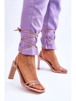 Eleganckie Wiązane Sandały Z Dżetami Nude Nessy Eleganckie Wiązane Sandały Z Dżetami Nude Nessy