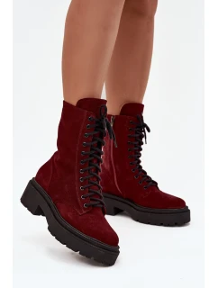 Botki Workery Damskie Z Naturalnego Zamsz Ocieplane Zazoo 4213 Bordowe