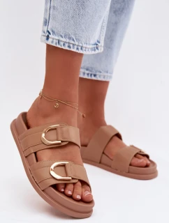 Eko kožené dámské pantofle s pásky tmavě béžové model 21960897 - Boto