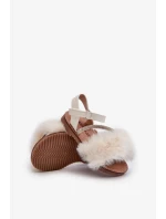 Detské sandále na suchý zips s kožušinou, biele Rosavere