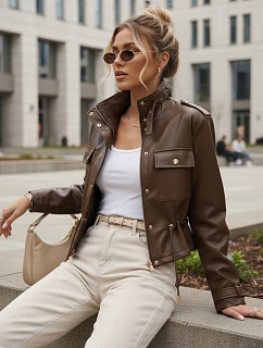 Dámska krátka bunda z ekokože FashionStreet TY5666