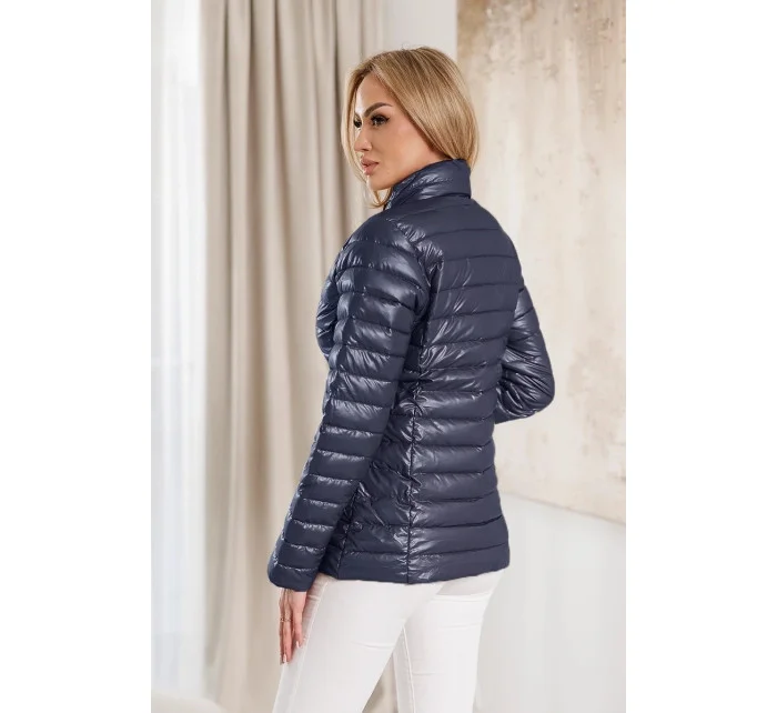 Tmavomodrá dámska prešívaná bunda s kapucňou (16M9106-215)