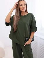 Súprava bavlnená blúzka + nohavice svetlá khaki